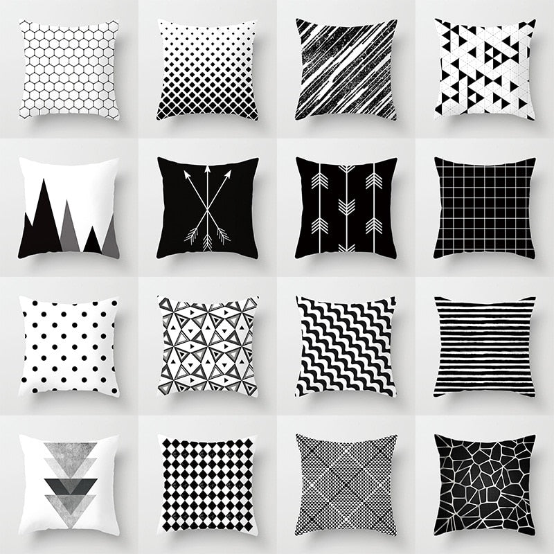 Geometric Cushion Cover Black and White