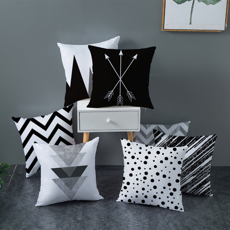 Geometric Cushion Cover Black and White